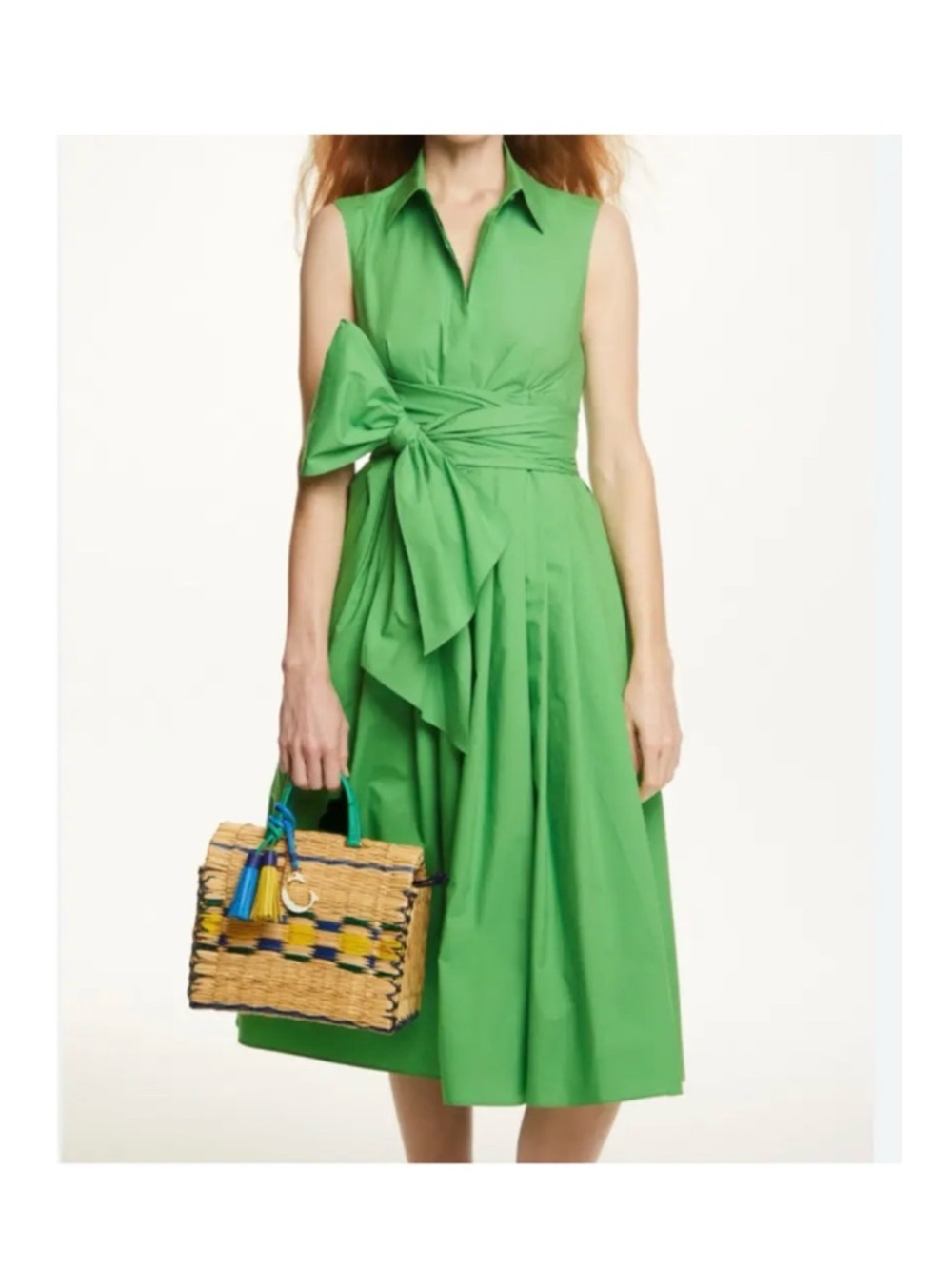 Carolina Herrera Sleeveless Green Tie-Waist Dress